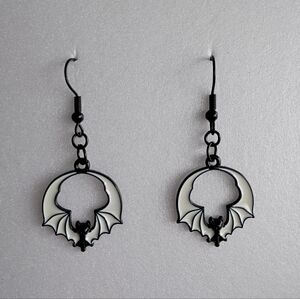 2/$10 Gothic Black And White Bats Handmade Earring Set